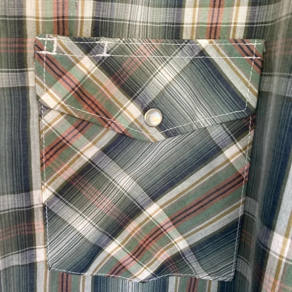 Wrangler Pearl Snap Vintage Western Shirt Long Sleeve Men’s Size 18 Plaid